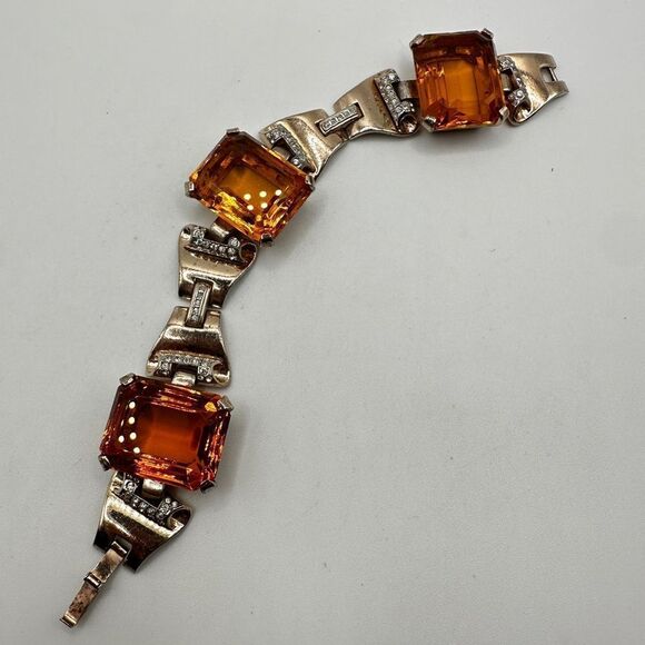 RARE Crown Trifari Sterling Bracelet, A. Philippe "Tank" Faux Citrine Bracelet! - Picture 10 of 16